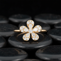Diamond Pear Round Cut Flower Ring in 14K Yellow Gold