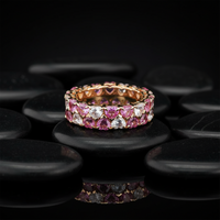 Diamond Pink Sapphire Eternity Ring in 14K Yellow Gold