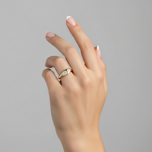 Diamond Evil Eye Inspired Signet Ring in 14K Yellow Gold
