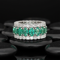 Emerald Diamond Triple Row Eternity Band Ring in 14K Yellow Gold