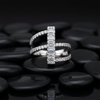 Vertical Baguette Diamonds Double Band Ring in 14K White Gold