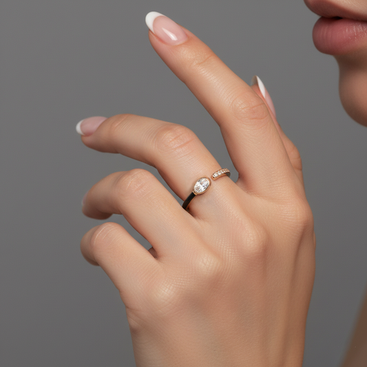 Unique Enamel Diamond Open Wrap Ring in 14K Yellow Gold