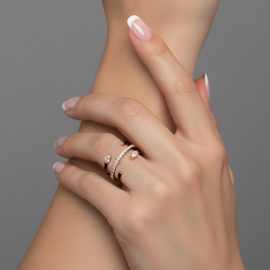 Double Band Black Enamel Oval Ring in 14K Yellow Gold