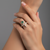 Heart Shaped Emerald Diamond Bypass Ring in 14K Yellow Gold