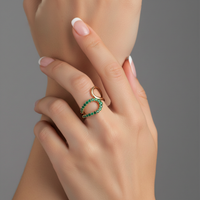 Open Emerald Pave Teardrop Swirl Ring in 14K Yellow Gold