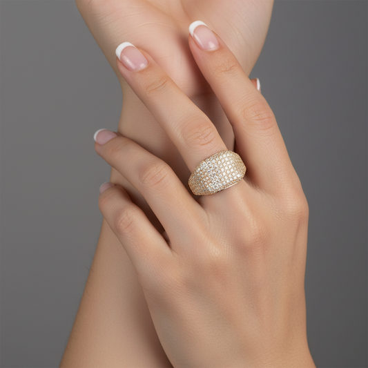 Luxury Ring Wide Pave Diamond Ring in 14K Yellow Gold