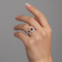 Dual Floral Teardrop Sapphire Statement Ring in 14K Yellow Gold