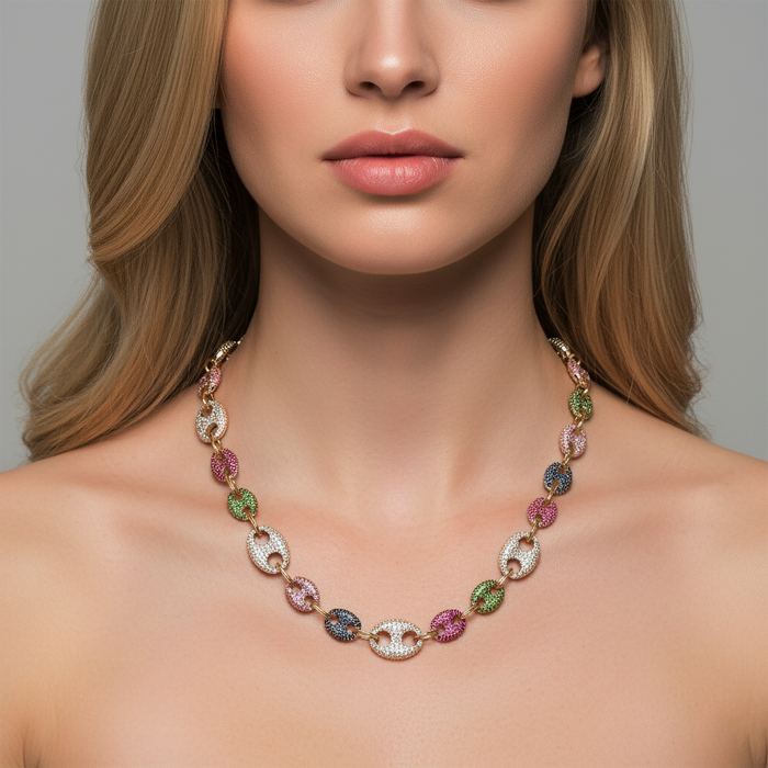 Sapphire Diamond Brilliance Link Necklace in 14K Yellow Gold