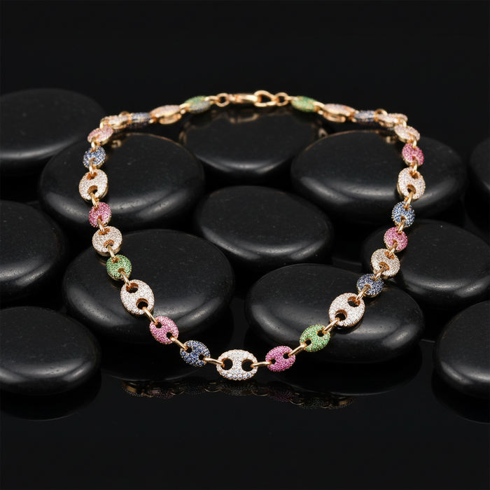 Sapphire Diamond Brilliance Link Necklace in 14K Yellow Gold