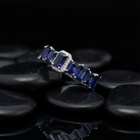 Vivid Blue Sapphire Diamond Eternity Ring in 14K White Gold