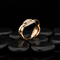 Pave Diamond Link Dome Ring in 14K Yellow Gold