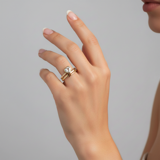 Heart Topaz Diamond Wrap Ring in 14K Yellow Gold