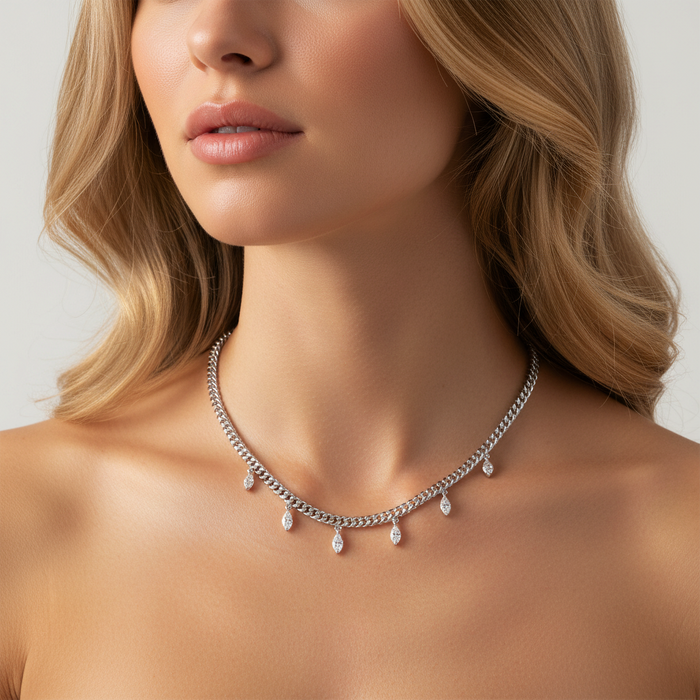 Fancy Emerald Diamond Necklace in 14K White Gold