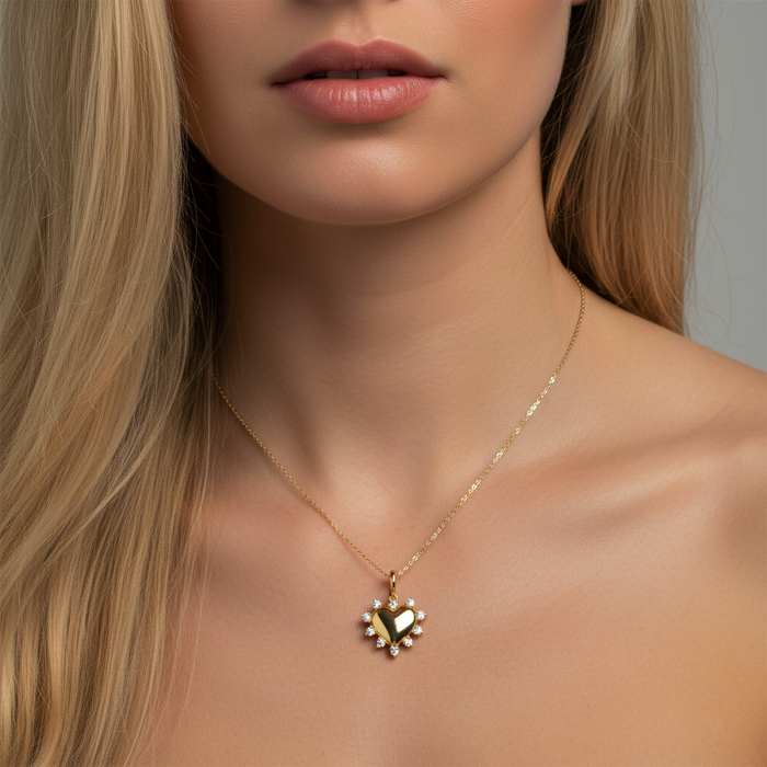 Heart Cut Diamond Pendant Necklace in 14K Yellow Gold