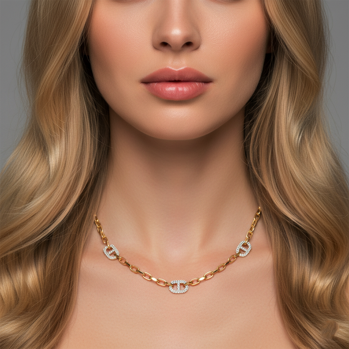 Vintage Glamorous 14K (or 18k upon request) Yellow Gold Diamond Link Necklace
