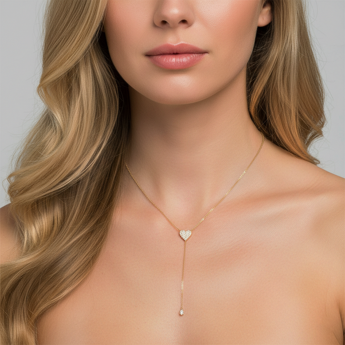 Diamond Heart Lariat Necklace in 14K Yellow Gold