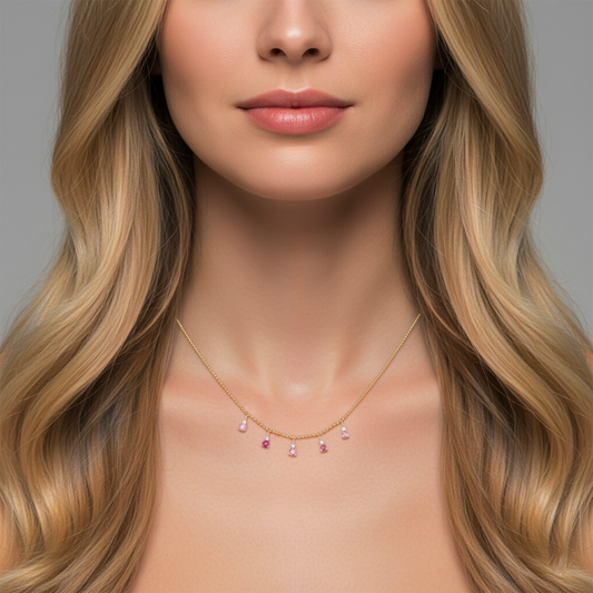 Station Ball Chain Diamond Necklace in 14K Yellow Gold