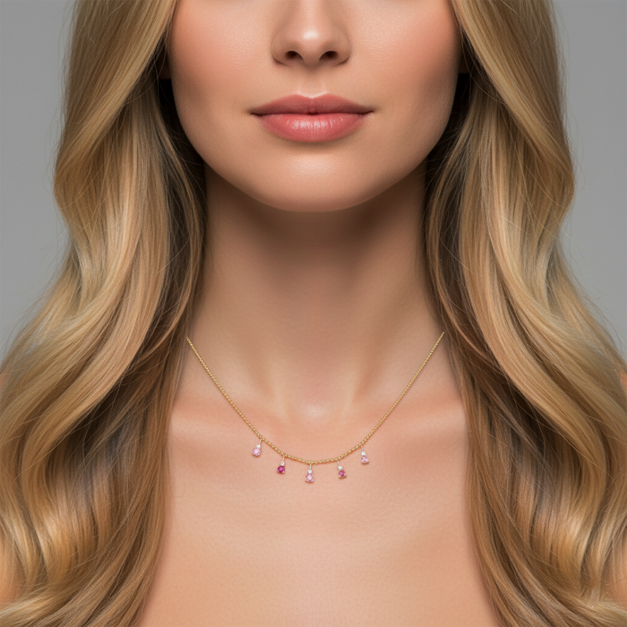 Station Ball Chain Diamond Necklace in 14K Yellow Gold