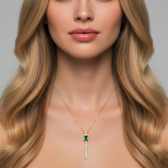 Symphony Diamond Gemstone Necklace in 14K Yellow Gold