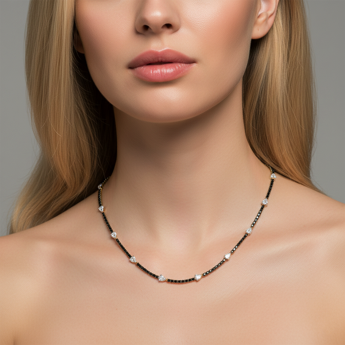 Timepiece Diamond Station Necklace in 14K Yellow Gold