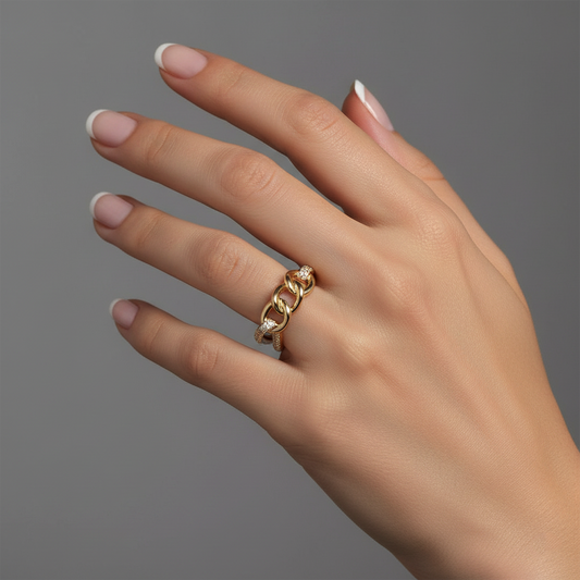 Diamond Embellished Chain Band Ring in 14K Yellow Gold