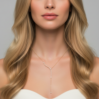 Curved Drop Accent Diamond Lariat Necklace in 14K Yellow Gold