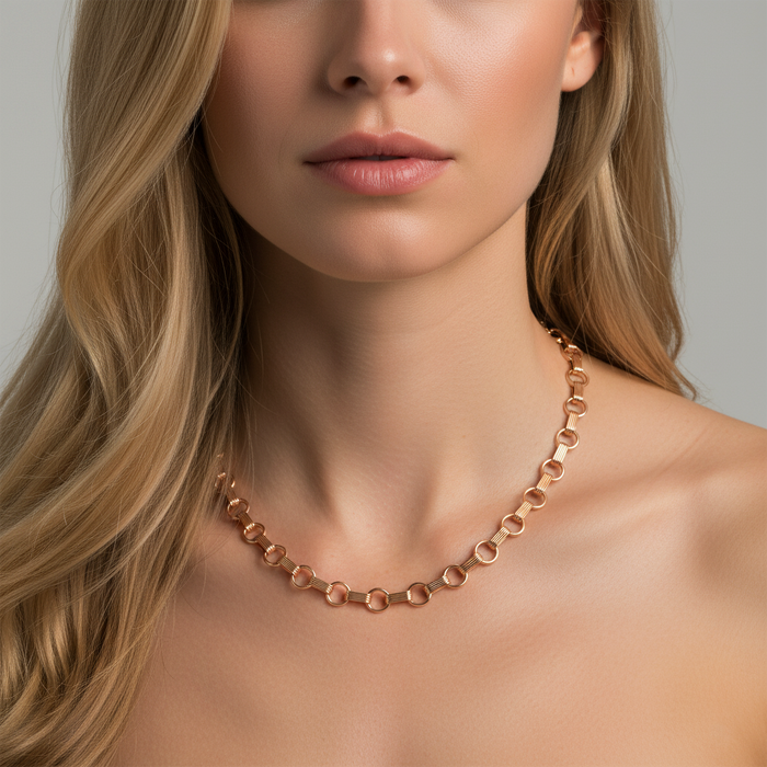 Diamond Handmade Link Necklace in 14K Yellow Gold