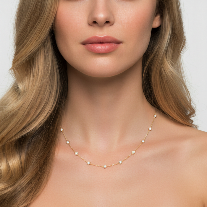 Blue Sapphire Eternal Emerald Diamond Necklace in 14K Yellow Gold