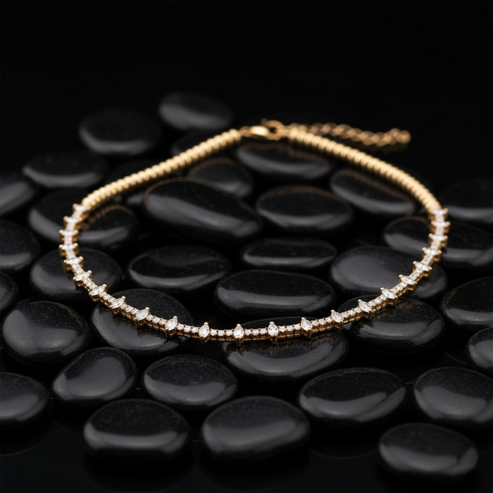 Lattice Diamond Station Necklace in 14K Yellow Gold