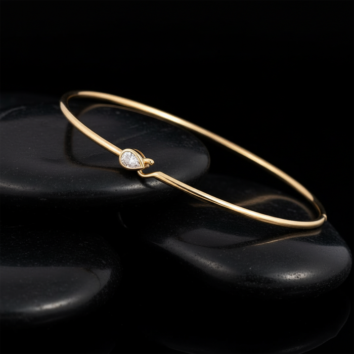 Pear Diamond Bangle Bracelet in 14K Yellow Gold