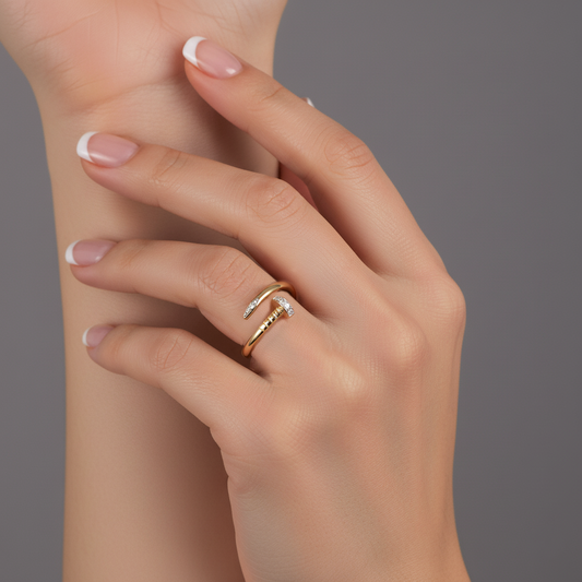 Diamond Tipped Nail Open Wrap Ring in 14K Yellow Gold
