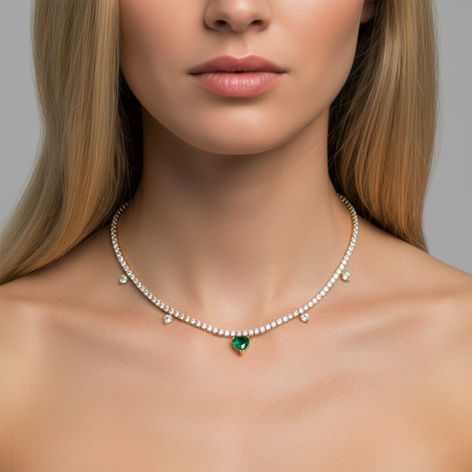 Heart Shape Station Necklace in 14K Yellow Gold