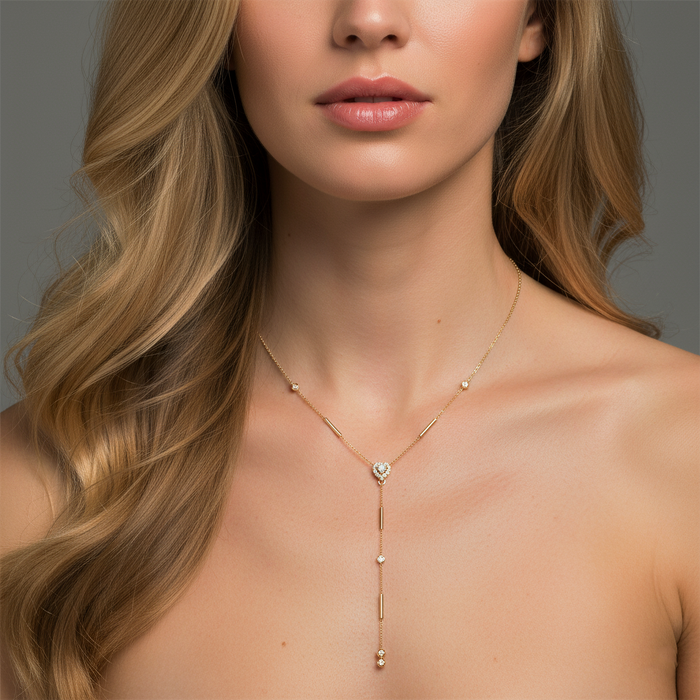 Charm Diamond Lariat Necklace in 14K Yellow Gold