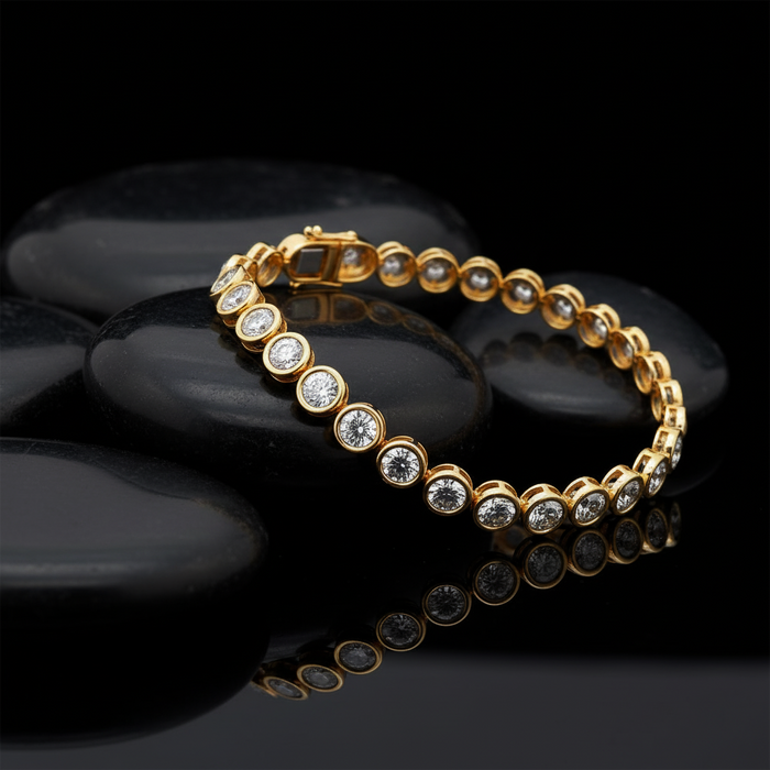 Vintage Infinity 14K (or 18k upon request) Yellow Gold Bangle Diamond Bracelet