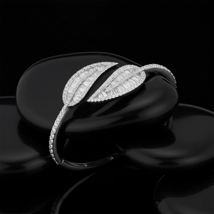 Double Marquise Leaf Diamond Bangle in 18K White Gold