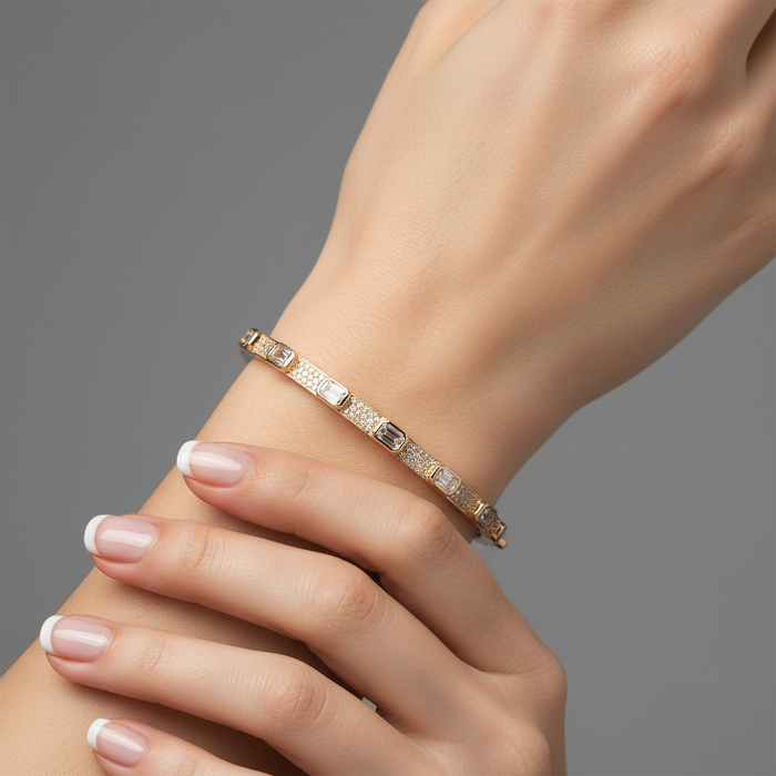 Pave Diamond Baguette Bangle Bracelet in 14K Gold