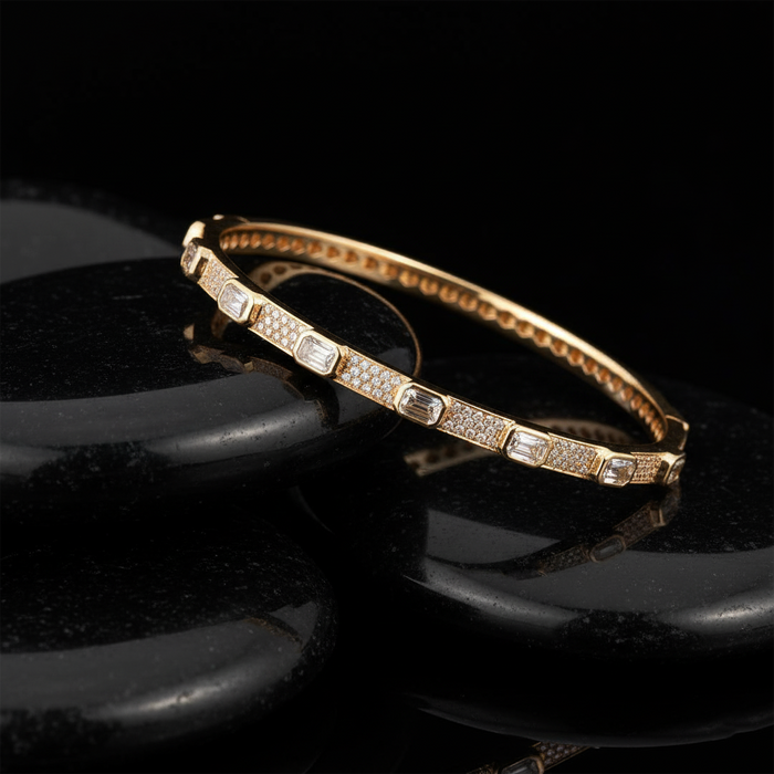 Pave Diamond Baguette Bangle Bracelet in 14K Gold