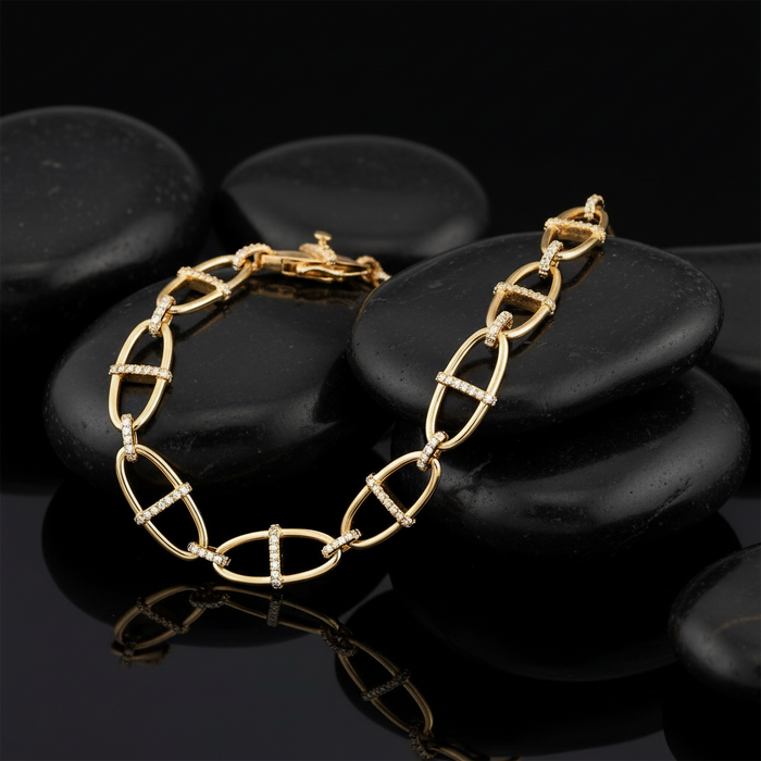 Velvet Shine Diamond Link Bracelet in 14K Yellow Gold
