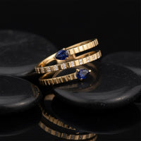 Diamond Exquisite Blue Sapphire Wrap Ring in 14K Yellow Gold