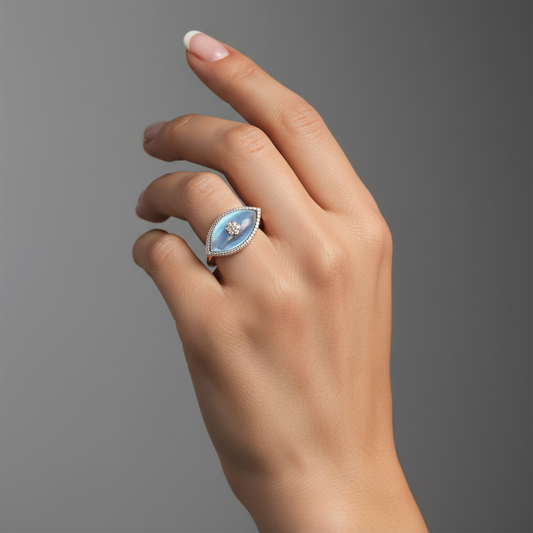 Eye Shape Hydra Diamond Signet Ring in 14K Yellow Gold