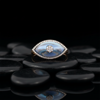 Eye Shape Hydra Diamond Signet Ring in 14K Yellow Gold