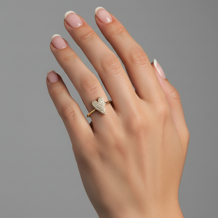 Heart Shape Diamond Crest Signet Ring in 14K Yellow Gold