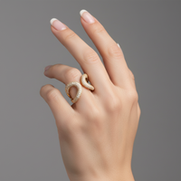 Pave Wave Open Band Ring in 14K Yellow Gold