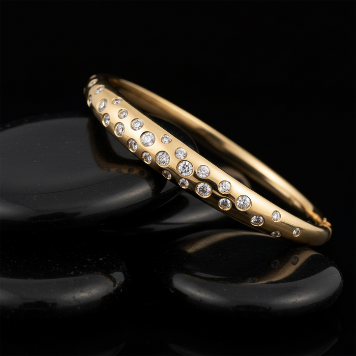 29 Diamond 14K (or 18k upon request) Yellow Gold Bangle Bracelet