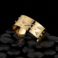 Polished Travel Charms Diamond Cuff Bracelet in 14K Yellow Gold