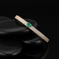 Green Heart Emerald Bangle Bracelet in 14K Yellow Gold