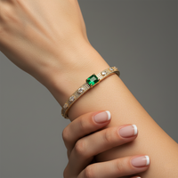 Emerald Cut Green Bangle Bracelet in 14K Yellow Gold