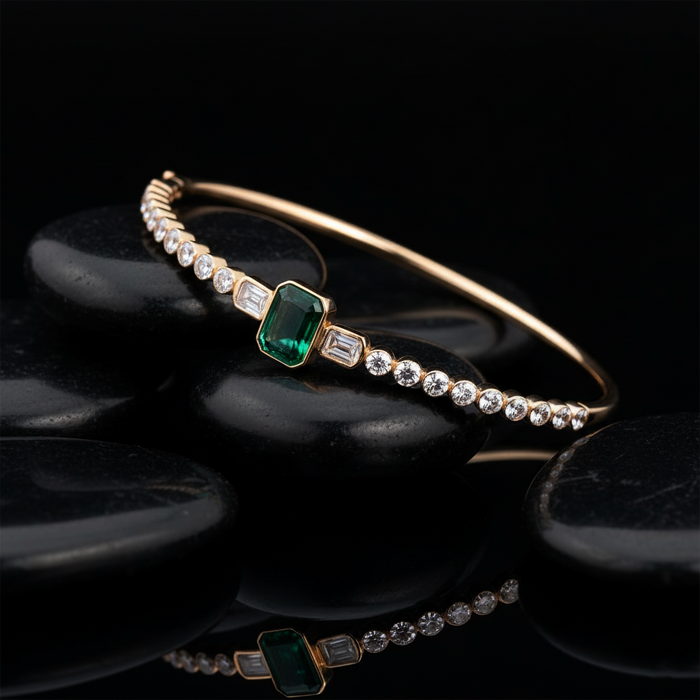 Sleek Shine Diamond Bangle Bracelet in 14K Yellow Gold