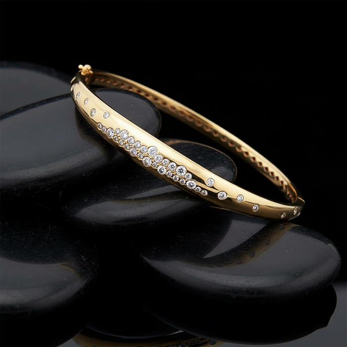 42 Diamond Orbit 14K (or 18k upon request) Yellow Gold Bangle Bracelet