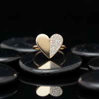 Half Pave Diamond Heart Ring in 14K Yellow Gold